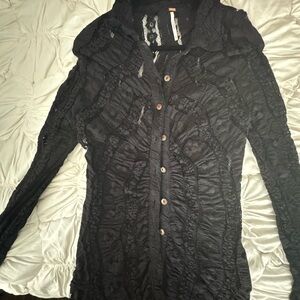 Black Lace Button-Up Dress